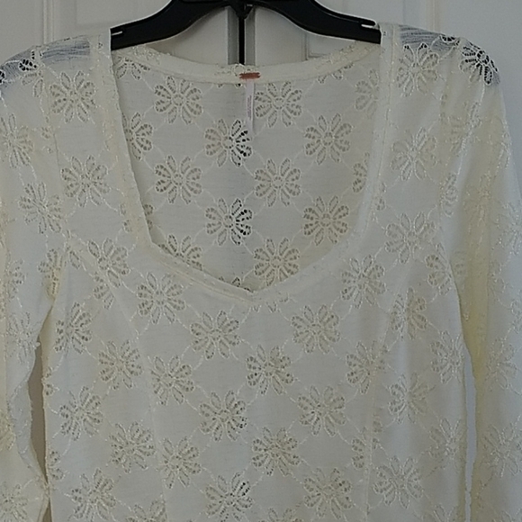 Free People Fit &Flare Ivory  Stretch Top LG - Picture 1 of 12